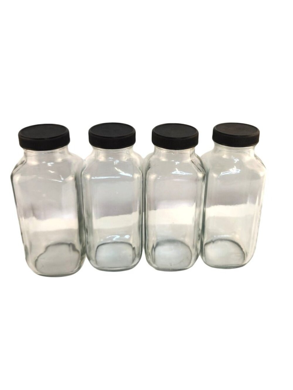Glass Jars Black Lids Set of 4 Storage 6.75 inch